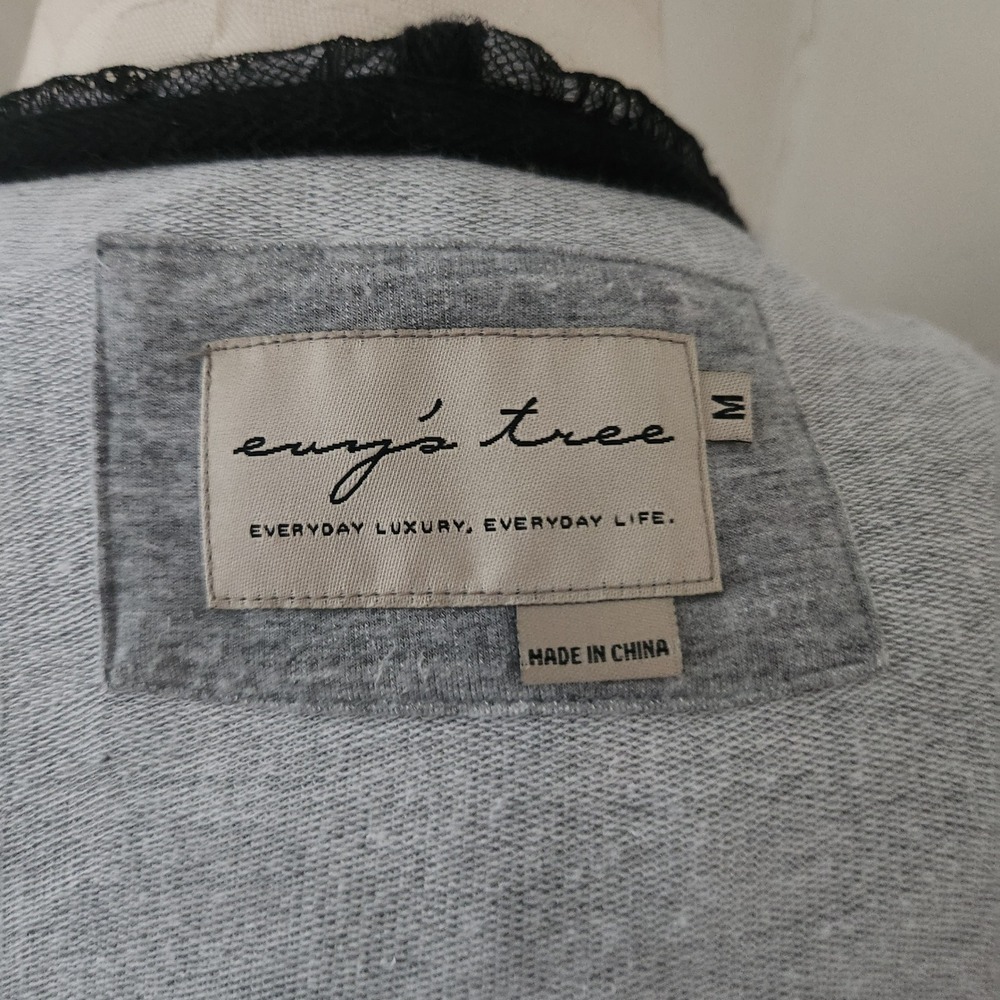 Evy's Tree Grey Lace Front Zip Up Hoodie Sweatshirt ETARS14 Womens Medium - Picture 3 of 5